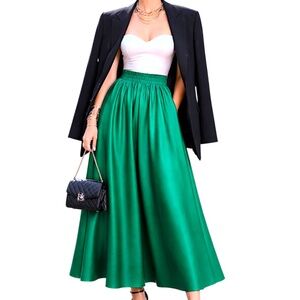 NWT Vtg Jones New York pure silk emerald green full old money midi maxi skirt 10